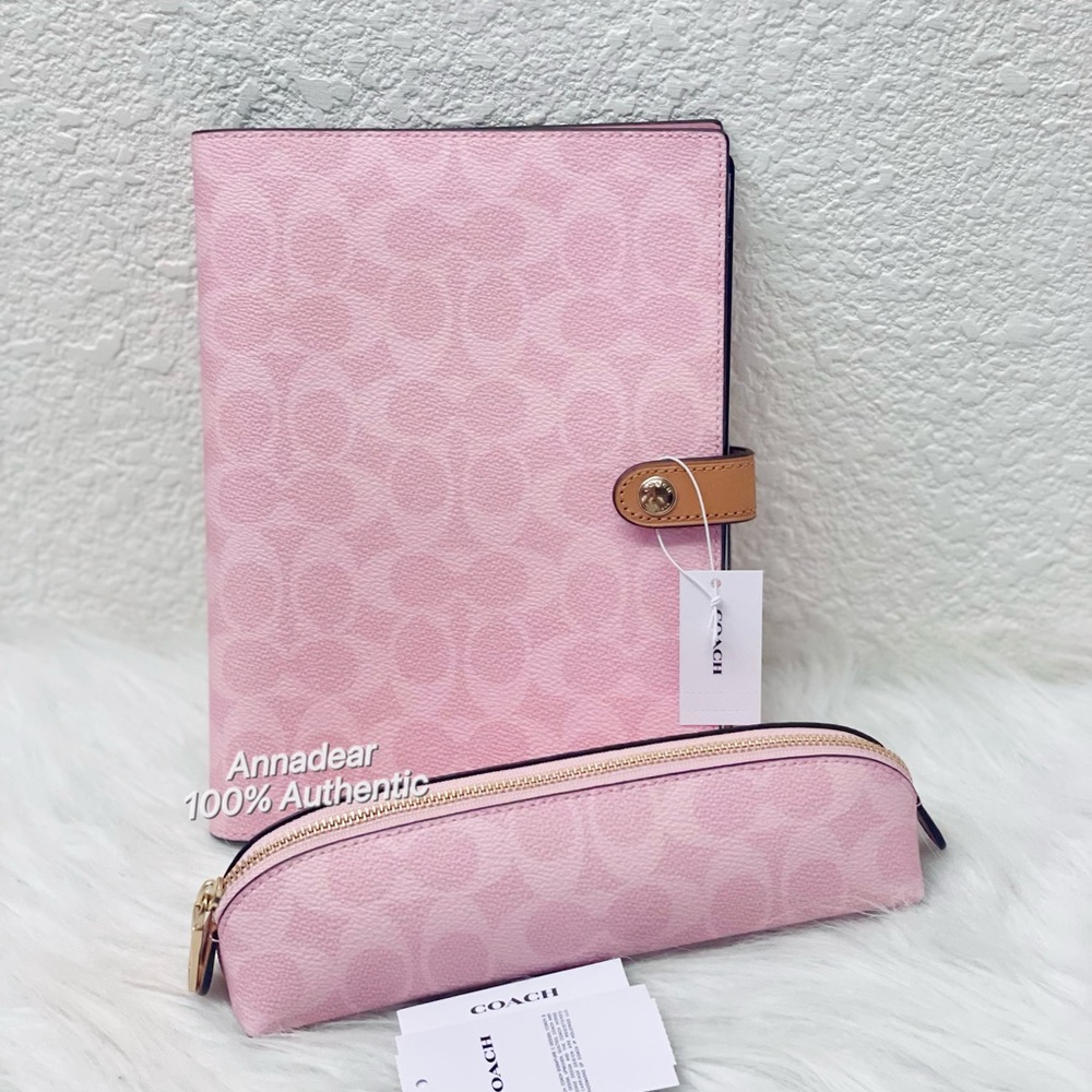 Bundle Set NWT Coach Notebook & Pencil Case In Signature Canvas In Powder Pink
